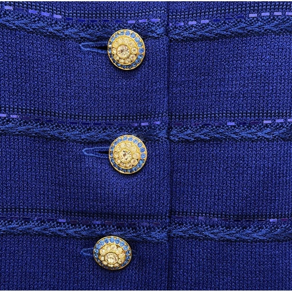 ST JOHN Evening Royal Blue Santana Knit Paillettes Sequins Tunic Jacket Size 8